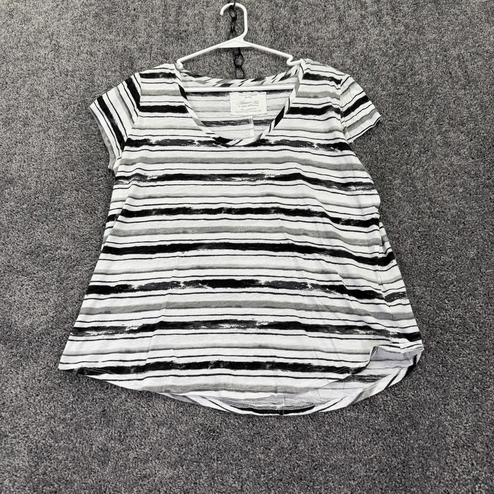 Denver Hayes Shirt Womens XL Striped Short Sleeve Scoop Neck Casual